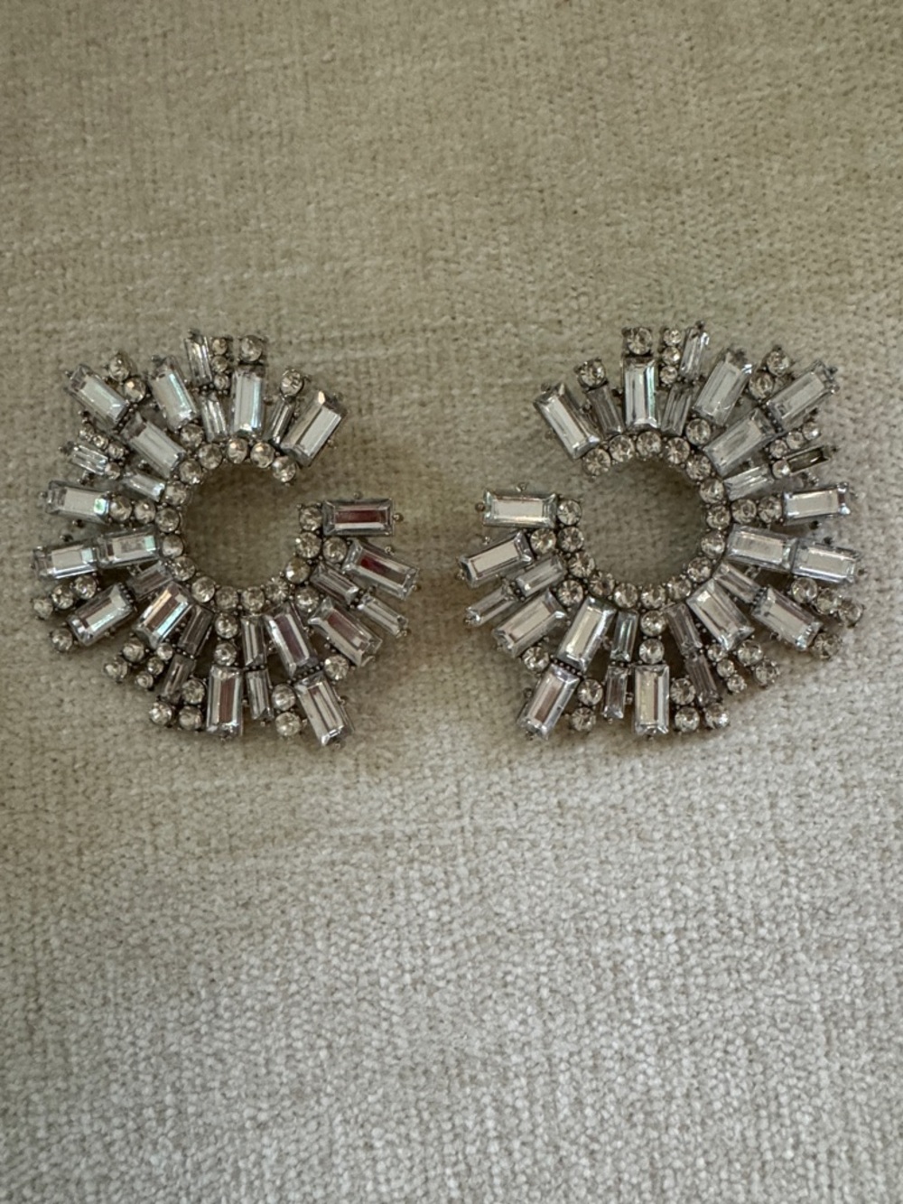 Crystal Burst Circle Statement Earrings - Silver Tone